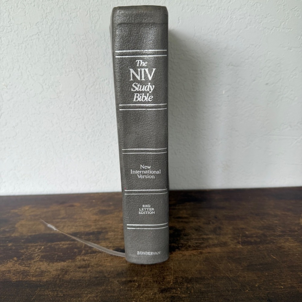 The NIV Study Bible Red Letter Edition Zondervan Gray Top Grain Leather 1985